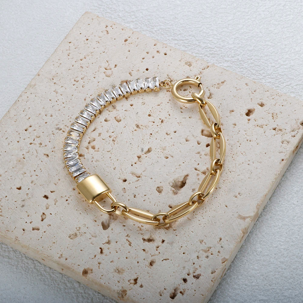 Pulseira Lock Com Corrente Banhada em Ouro 18k